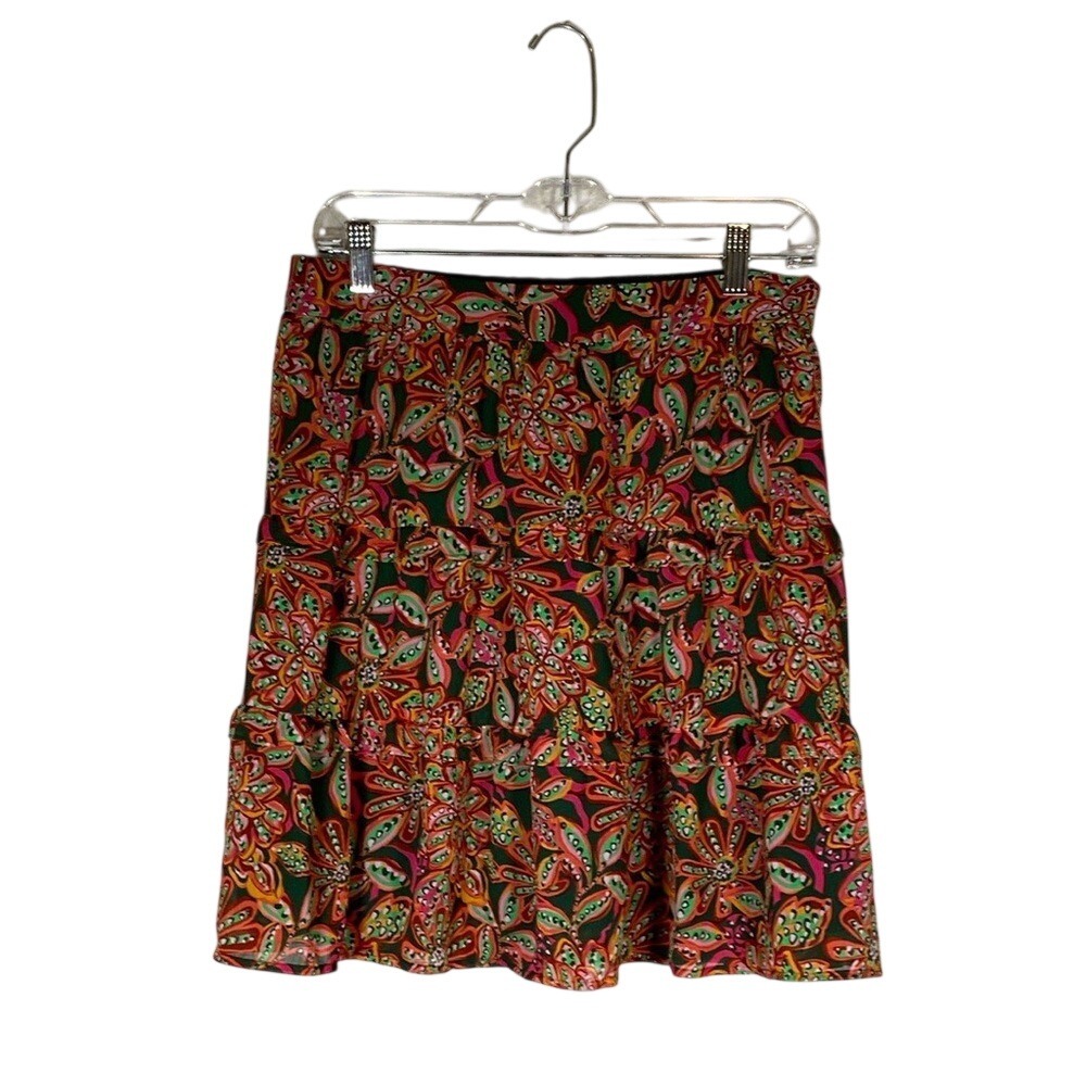 J Crew Factory Floral, Ruffle, Tiered Skirt retro boho colorful hippie Size M
